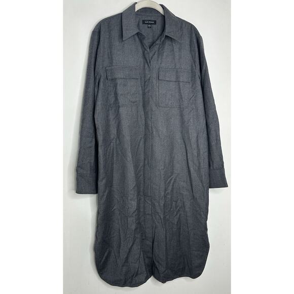 Club Monaco Women’s Gray 100% Wool Button Front Long Sleeve Shirt Dress Sz Large - Picture 2 of 9